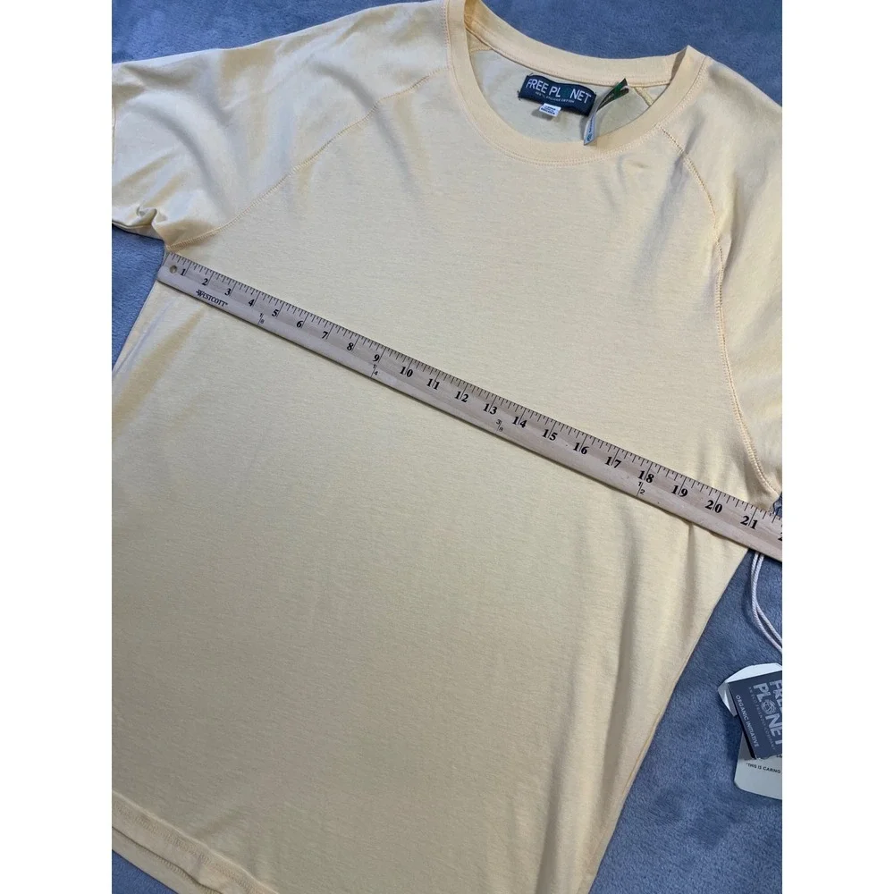 Free Planet Mens Organic Cotton T-Shirt Large Yellow Raglan Sleeve Sustainable